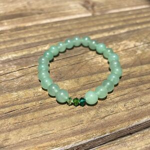 Elegant Green Beaded Bracelet GREEN AVENTURINE & Swarovski 7”